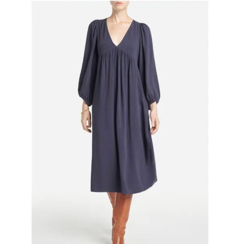 Vanessa Bruno Voguia Midi Dress - Slate Grey - Linen Blend - Size 38 - 6- Medium